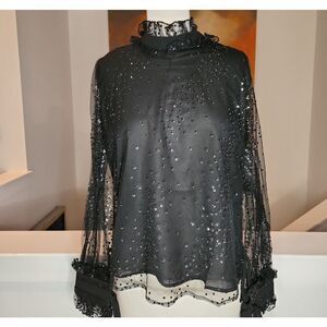 Endless Rose Black Sheer Embellished Blouse Size S NWT